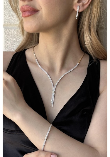 Zümrüt Sarraf 14 Ayar Altın Desenli Su Yolu Kolye Bileklik Küpe Üçlü Set