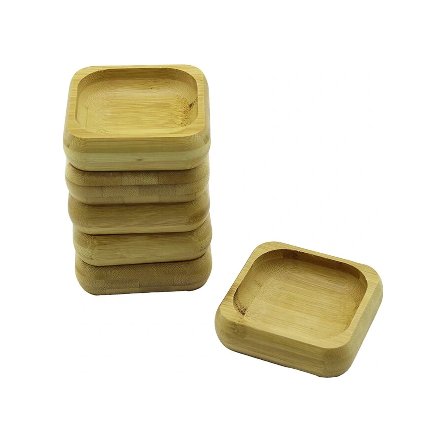 6 Adet 9x9cm Kare Ahşap Bambu Çerezlik - Lokumluk Kase Derinlik: 1.8cm Kahverengi