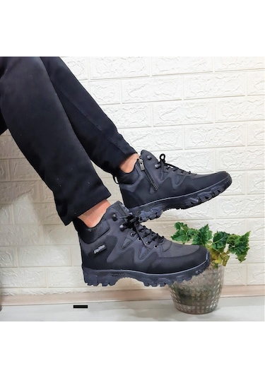 Sky Blue Siyah 0050 Fermuarlı Bağacaklı Kaymaz Erkek Bot 001