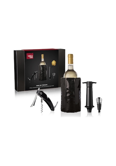Vacu Vin Premium Şarap Seti 4 Parça Hediye Kutulu - Siyah