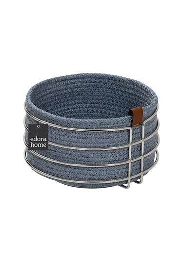 Silver Yuvarlak Ekmek Sepeti Şık,ekmeklik Mavi Hasır Örmeli Makrome-çok Amaçlı Metal Paslanmaz Gümüş