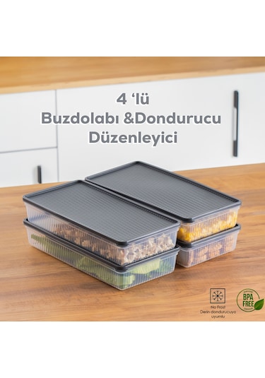 Porsima 1101 Dikdörtgen No-Frost Çok Amaçlı Saklama Kabı Set 4'lü