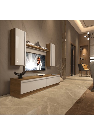 Decoraktiv Eko 5db Mdf Std Tv Ünitesi Tv Sehpası Pera - Beyaz