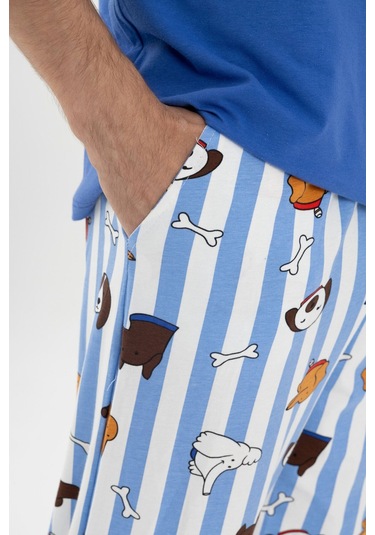 Erkek Kısa Kollu Pamuklu Hayvan Desenli Pijama Takımı Ko6303pj-2 Saks