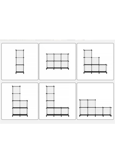 Dekoratif Tel Kafes Tasarımlı 3 Bölmeli Raf - Çok Amaçlı Tel Dolap Siyah