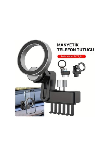 Honeybeeshop Siyah Manyetik Araç Telefon Tutucu Tesla Model 3 Model Y İçin Cep Telefonu Desteği Evrensel