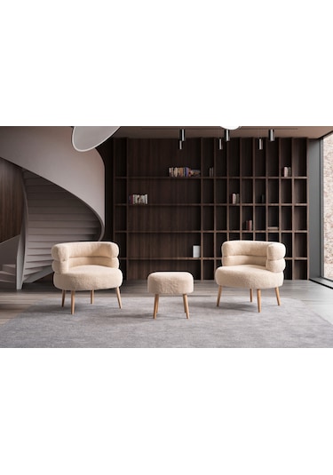 Barel Özel Tasarım Çay Seti Koltuk Takımı,berjer Ve Puf Ofis Balkon Cafe Bahçe Salon Mobilyası 3 Lü Takım Vizon Vizon