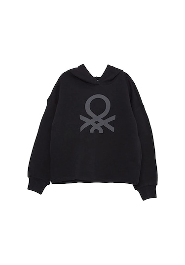 Benetton Kız Çocuk K Smu Uk_Benetton Logolu Kapşonlu Sweatshirt 2 44812 Siyah