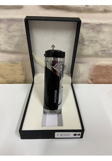 Promise Marka 4 Ateşlemeli Siyah Gri Puro Çakmağı İsme Özel Çakma