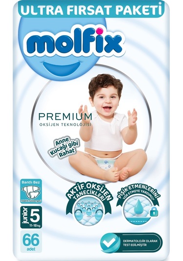 Molfix Premium Bebek Bezi Beden:5 11-18kg Junior 66adet Ultrafrst 5 Numara