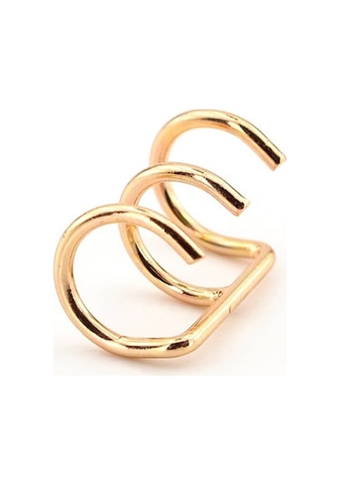 Gold Sari Renkli Earcuff Kulak Kelepçesi Üçlü Sarmal Ex098 Altın
