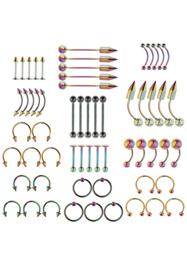 Dolıty 60 Parça Toptan Dil Kaş Dudak Göbek Halkası Renkli Çok Renkli