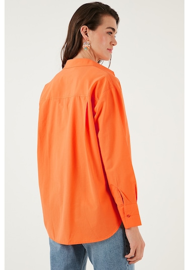 Lela Pamuklu Regular Fit Önü Kısa Arkası Uzun Oval Kesim Bayan Gömlek Cf25S163867 Orange