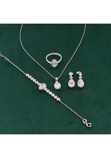 925 Ayar Gümüş Damla Desen Şık Set