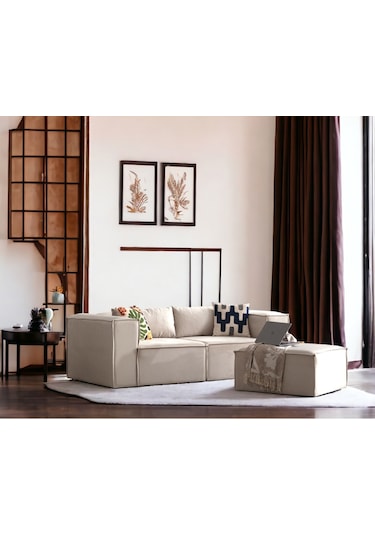 Nova 3 Modül Modüler L Köşe Koltuk Takımı Kırık Beyaz