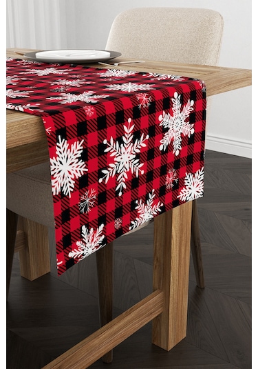 Kırmızı Siyah Yılbaşı Temalı Dijital Baskılı Runner Cgh302-Rn