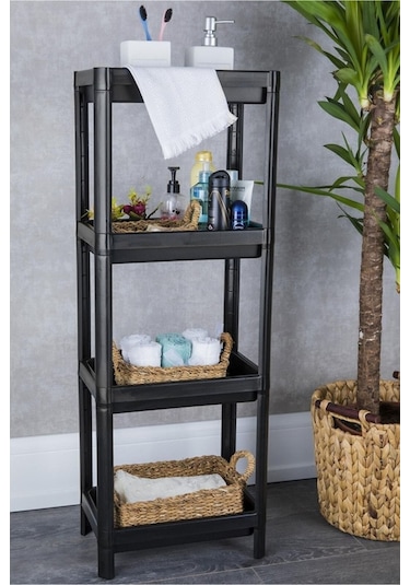 4 Katlı Banyo Rafı Mutfak Rafı Balkon Rafı Siyah