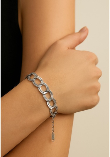 Gümüş Renk Samanyolu Zincir Çelik Bileklik- Çelik Gümüş Rengi Trend Kalın Zincir Bileklik- Gümüş