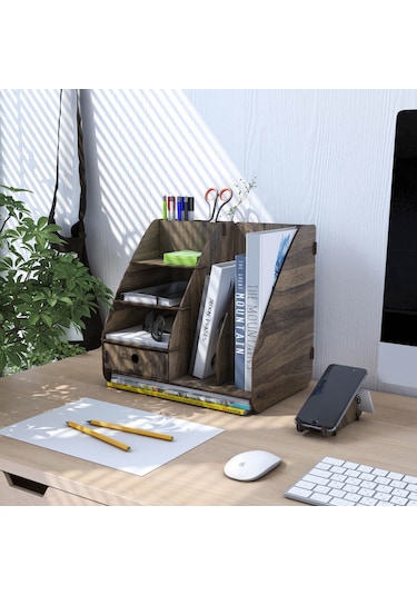 Focus Modest Çekmeceli A4 Evrak Rafı Masaüstü Organizer Ceviz