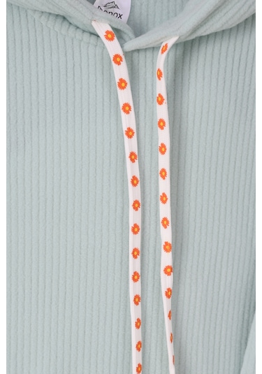 Monox Kız Çocuk Çiçek Baskılı İpli Şeritli Pantolon Fitilli Polar Takım Yeşil