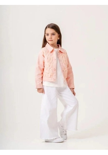 Kız Çocuk İkili T-shirt Ceket Takım-15514 Somon