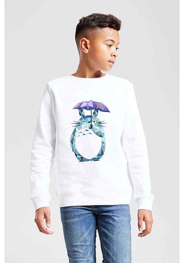 Komşum Totoro Baskılı Unisex Çocuk Beyaz Sweatshirt (534767018) Beyaz
