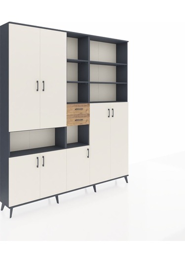 Arges Dolap 17 Raflı 2 Çekmeceli 7 Kapaklı 220x30x243 Antrasit-aytaşı/çam Aytası/atlas Çam
