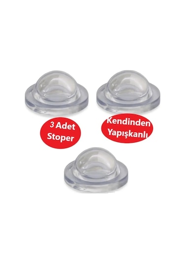 Silikon Kapı Stoperi Şeffaf 3 Adet Tamponu Kendinden Yapışkanlı Şeffaf Kapı Kolu Stopu