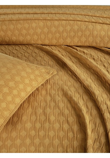 Elvira Yatak Örtüsü Seti Çift Kişilik Hardal Kutulu Hardal