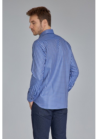 Bisse Paşa Yaka Uzun Kollu Regular Fit Kare Desenli Lacivert Erkek Gömlek Gmeks4kps242070 E39 Lacivert