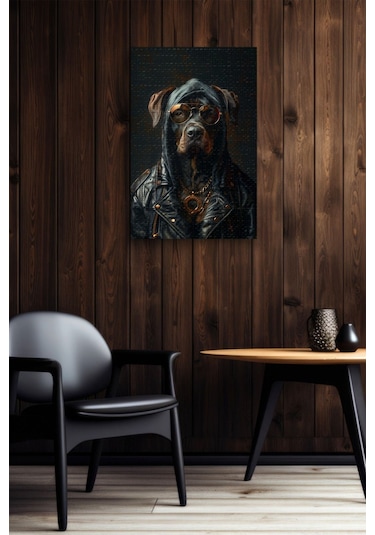 Gangsta Siyah Köpek Yağlı Kanvas Tablo