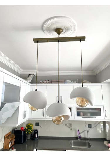 Caka Tepsili 3 Lü Sarkıt Avize Rustik E27 Modern Avize Beton Görünüm Bohem Rustik Ampul Hediyeli Eskitme - Gold