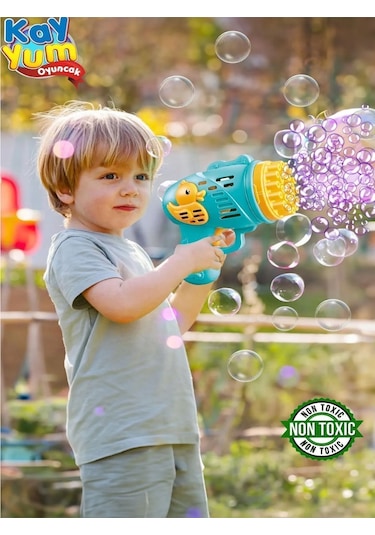 Mavi Duck Ördek Çok Delikli Pilli Köpük Atan Tabanca Bubble Gun Köpük Tabancası Oyuncak