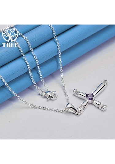 925 Ayar Gümüş Yuvarlak Aaa Zirkon Çapraz Kolye Kolye Takı