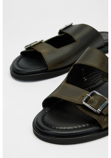 Valmenti Clemente Erkek Haki Hakiki Deri Düz Terlik 537 518-val Erk Trlk Y23 Haki