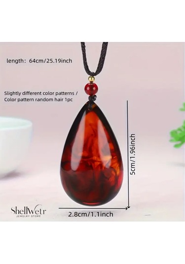 Ignis Gözyaşı Ateş Kehribarı Damla Şeklinde Unisex Kolye Kırmızı