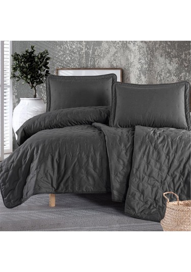 Clasy Microfiber Nakışlı Çift Kişilik Yatak Örtüsü Seti Aspendos Füme