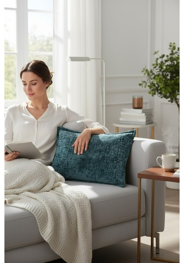 Kırlent İthal Kadife Kumaş 3'lü Set - Yumuşak Dokulu Dekoratif Özel Tasarım Kırlent Kılıfı Turkuaz