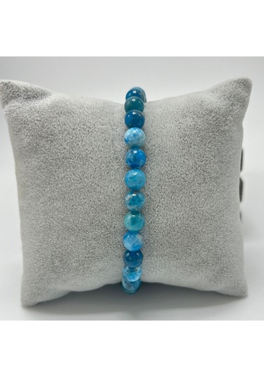 Sertifikalı Apatit 6mm Doğal Taş Bileklik Mavi
