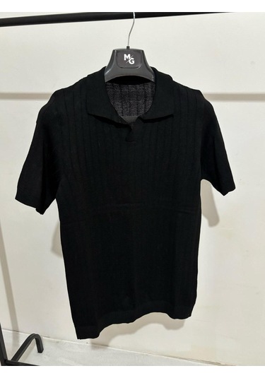 Apaş Yaka Triko T-shirt SIYAH