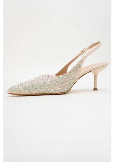 Novs Bej Taşlı Kadın İnce Topuklu Abiye Ayakkabı Bej