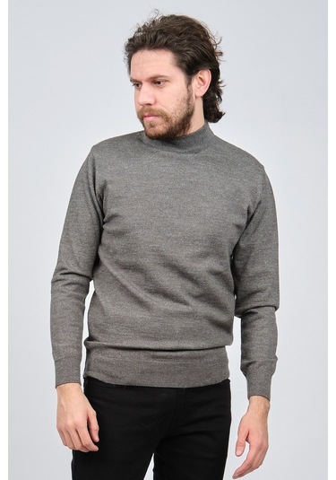 Çizgi Triko Erkek Yarım Balıkçı Yaka Düz Kazak 42564252 Gri Gri