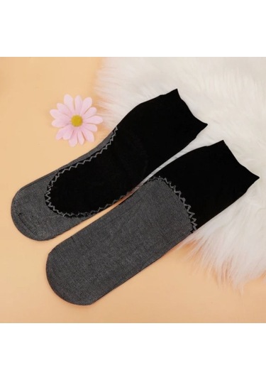 Geeksen Günlük Kullanıma Uygun 10'lu Paket Siyah Yazlık İnce Desenli Soluk, Nefes Alıcı Pamuk Tabanlı Kayma Engellli Çoraplar Siyah