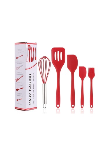 Kırmızı Jankng 5 Adet Mutfak Eşyası Seti Silikon Yapışmaz Pişirme Alet Takımı Spatula Tencere Pişirme Gereçler Mutfak Aksesuarları Araçları