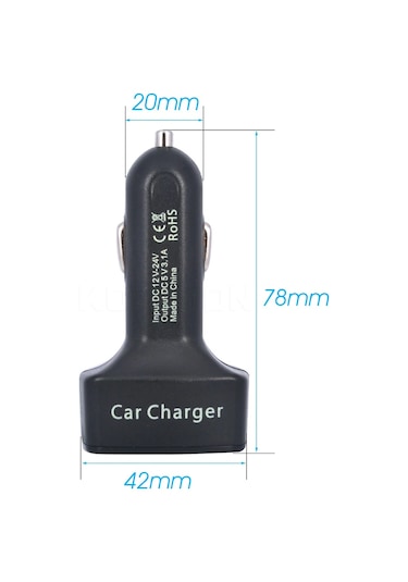 Kebidu Çok İşlevli Dc 12-24v Usb Araç Şarj Cihazı Çift Bağlantı Noktalı 3.1a Black Red Light