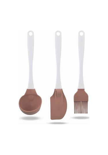 Silicolife 3'lü Servis Seti Silikon Kepçe, Büyük Spatula, Fırça