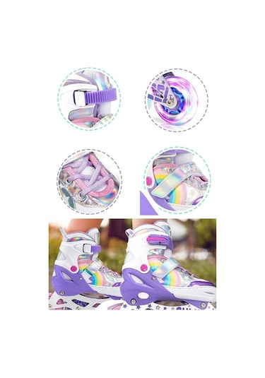 Unicorn Işıklı Mor Paten Gökkuşağı Çocuk Pateni Silikon Teker Mor