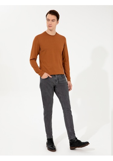 Cacharel Tarçın Slim Fit Bisiklet Yaka Basic Triko Kazak Turuncu