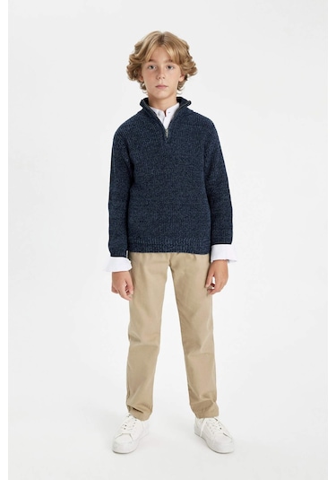 DeFacto Erkek Çocuk Yarım Balıkçı Yaka Fermuarlı Triko Kazak C3111A824WNNV168