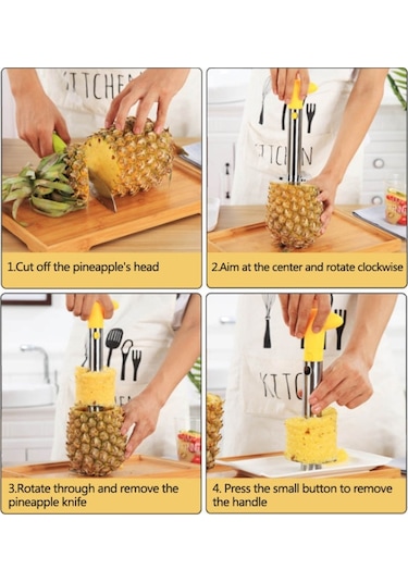 2 Adet Paslanmaz Çelik Ananas Soyucular Meyve Kesici Mutfak Aletleri Kara Kolu , Boyut:ananas Corer Slicer Siyah Tutamak Sarı